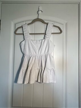 SO White Ruffled Strap Tiered Camisole